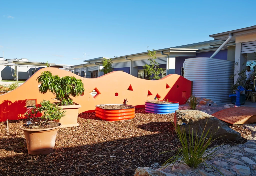 Colourful vegetable garden beds at Crace day care