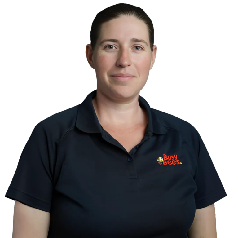 Larissa Burge, Assistant Manager of Busy Bees Springfield Lakes wearing a dark polo shirt with a "Busy Bees" logo.