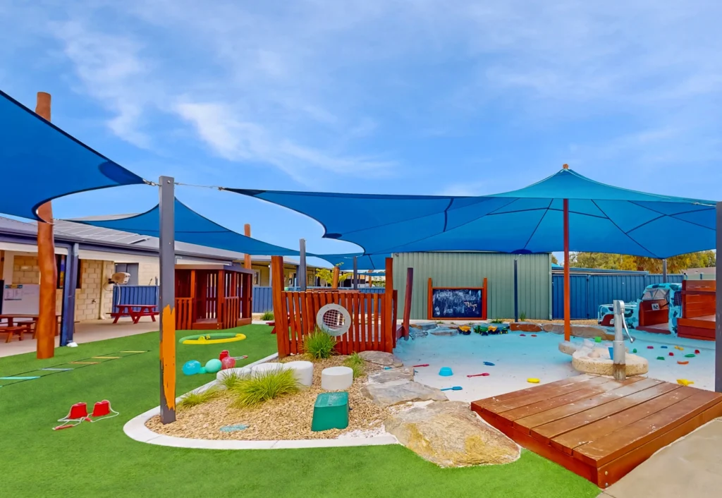 Outdoor playground with sandpit at Baldivis childcare.