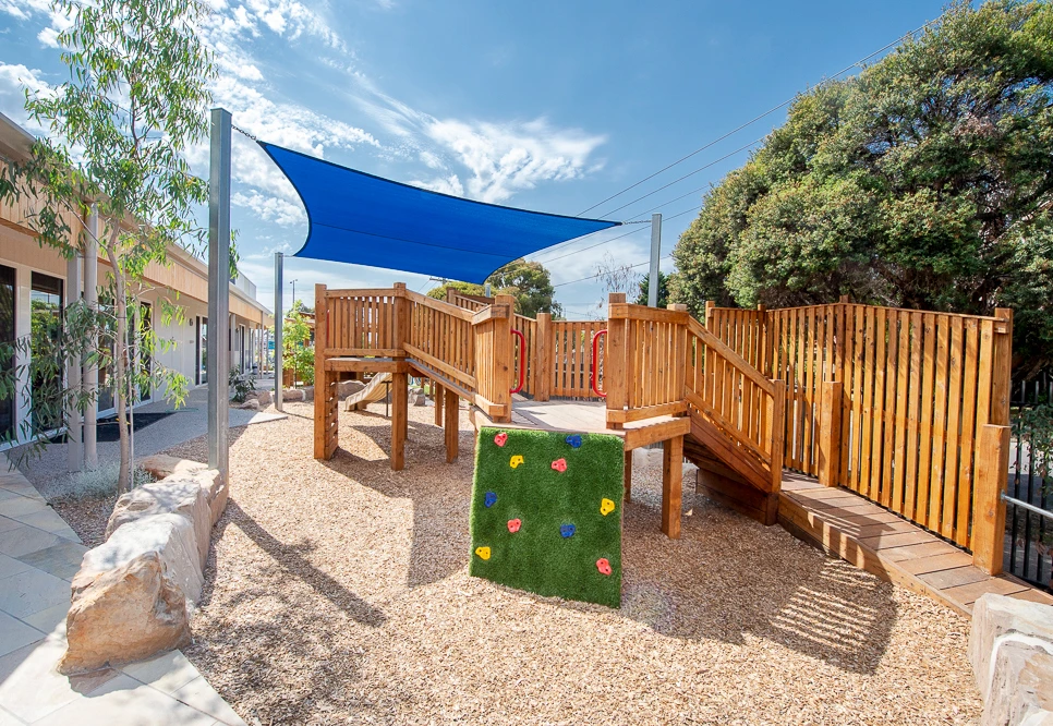 Timber playground equipment at Craigieburn kindergarten